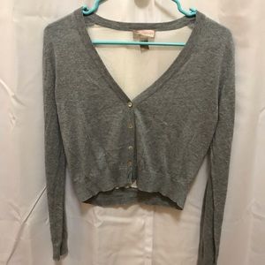 Gray cardigan with sheer white back panel